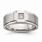 Sophia Jewelers Men's Stainless Steel CZ Ring with Polished Brushed Finish
